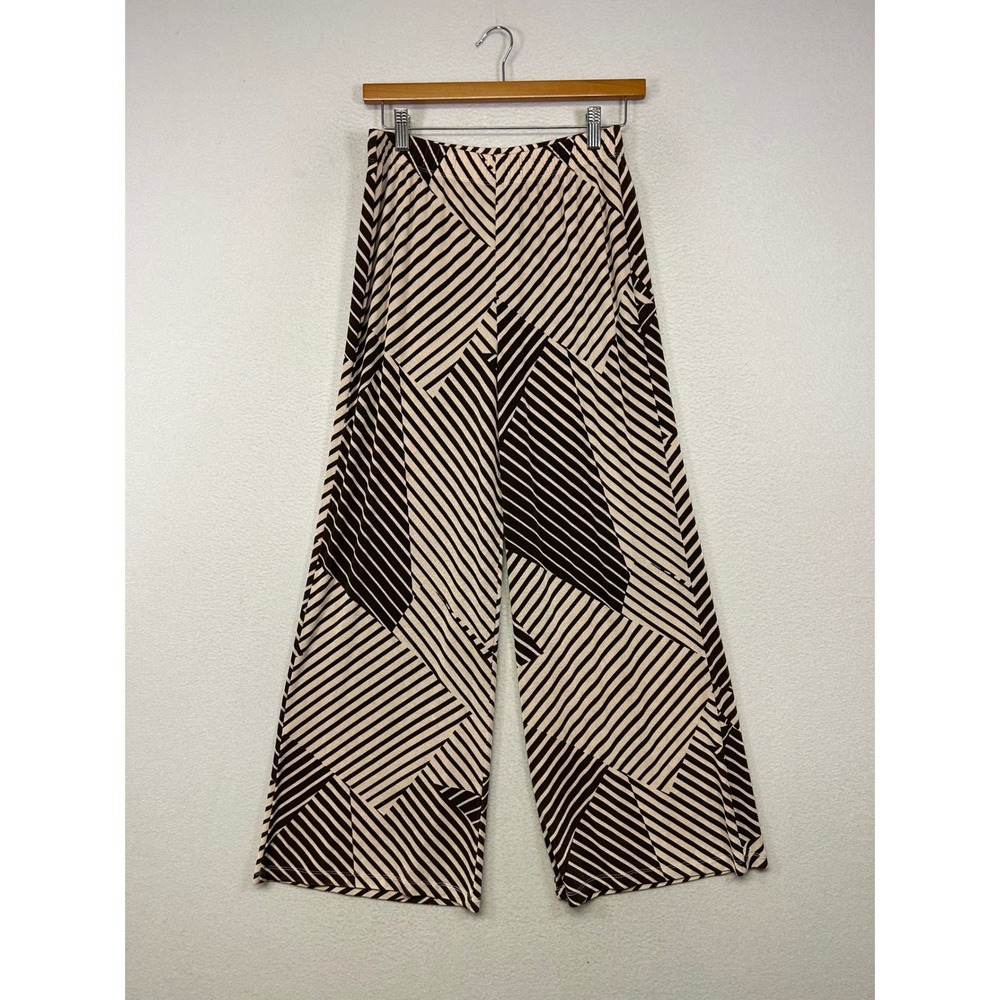 Mod Geometric‎ Chico's Travelers Womens 0 Small Brown Tan Striped Wide Leg Pants
